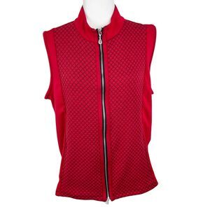 Weekends by Chico's Vest Women Large Red Black Zip Up Quilted Sleeveless Outer